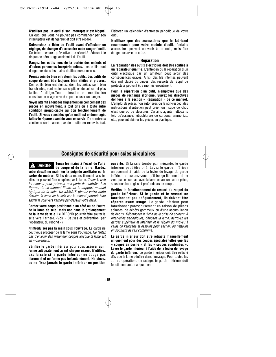 Consignes de sécurité pour scies circulaires | Skil 5750 User Manual | Page 15 / 40