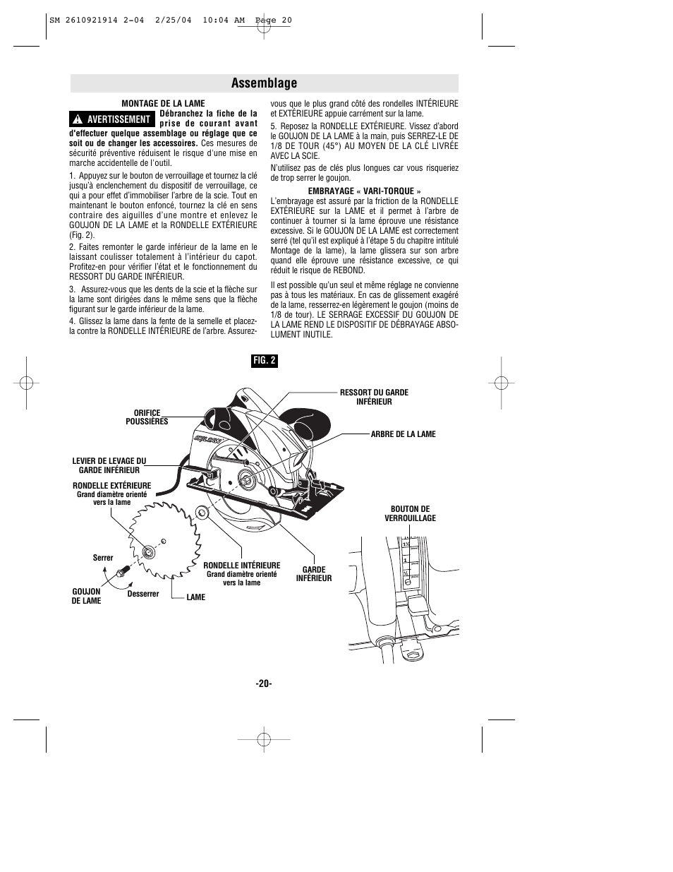 Assemblage | Skil 5750 User Manual | Page 20 / 40