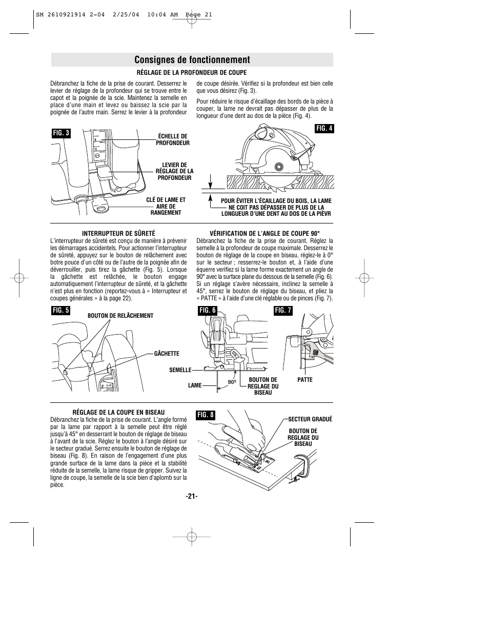 Consignes de fonctionnement | Skil 5750 User Manual | Page 21 / 40