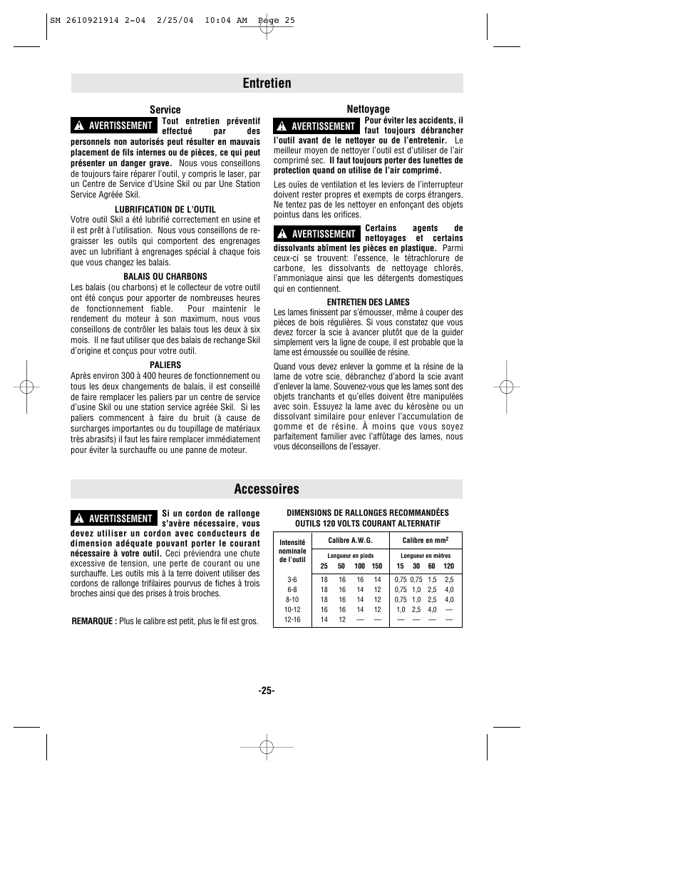 Accessoires, Entretien | Skil 5750 User Manual | Page 25 / 40