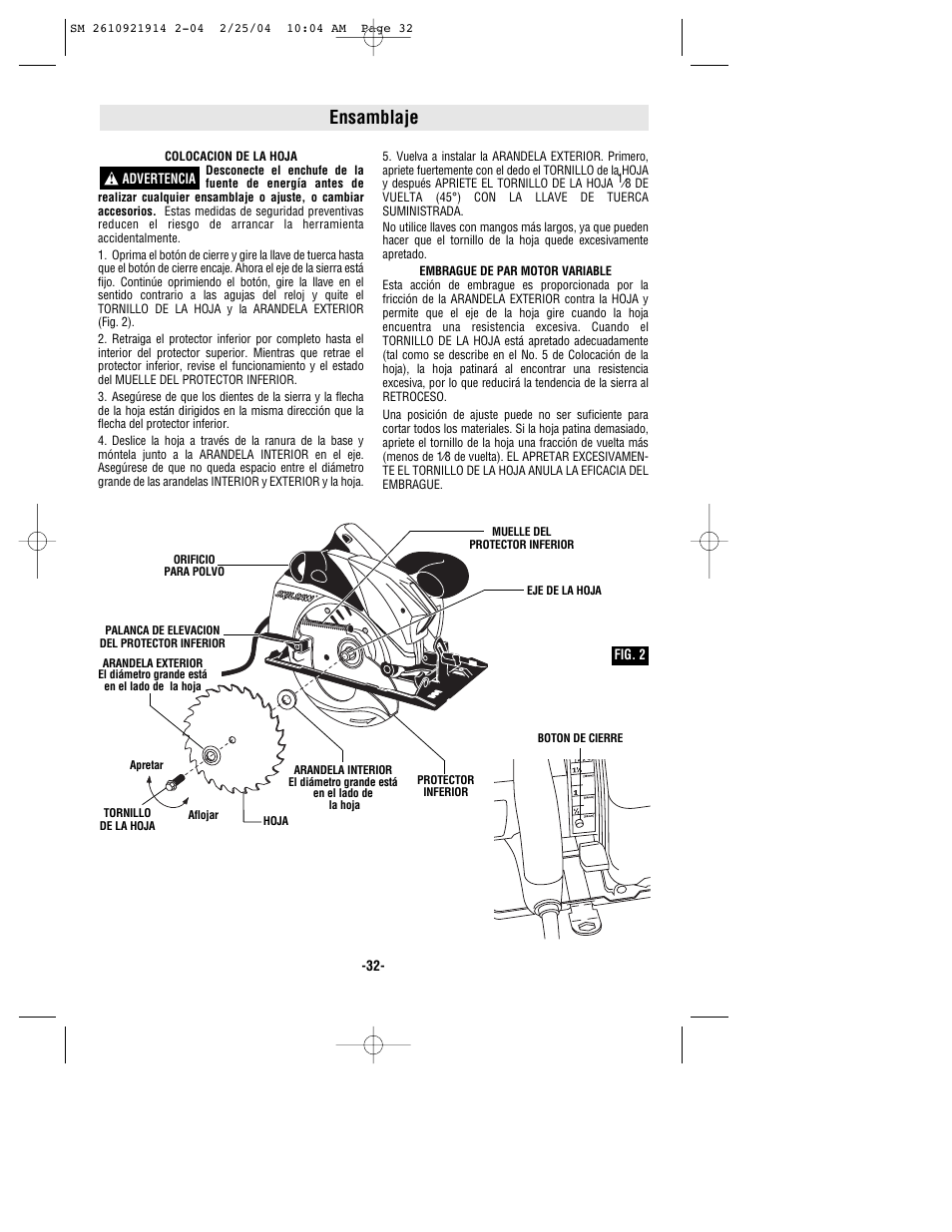 Ensamblaje | Skil 5750 User Manual | Page 32 / 40