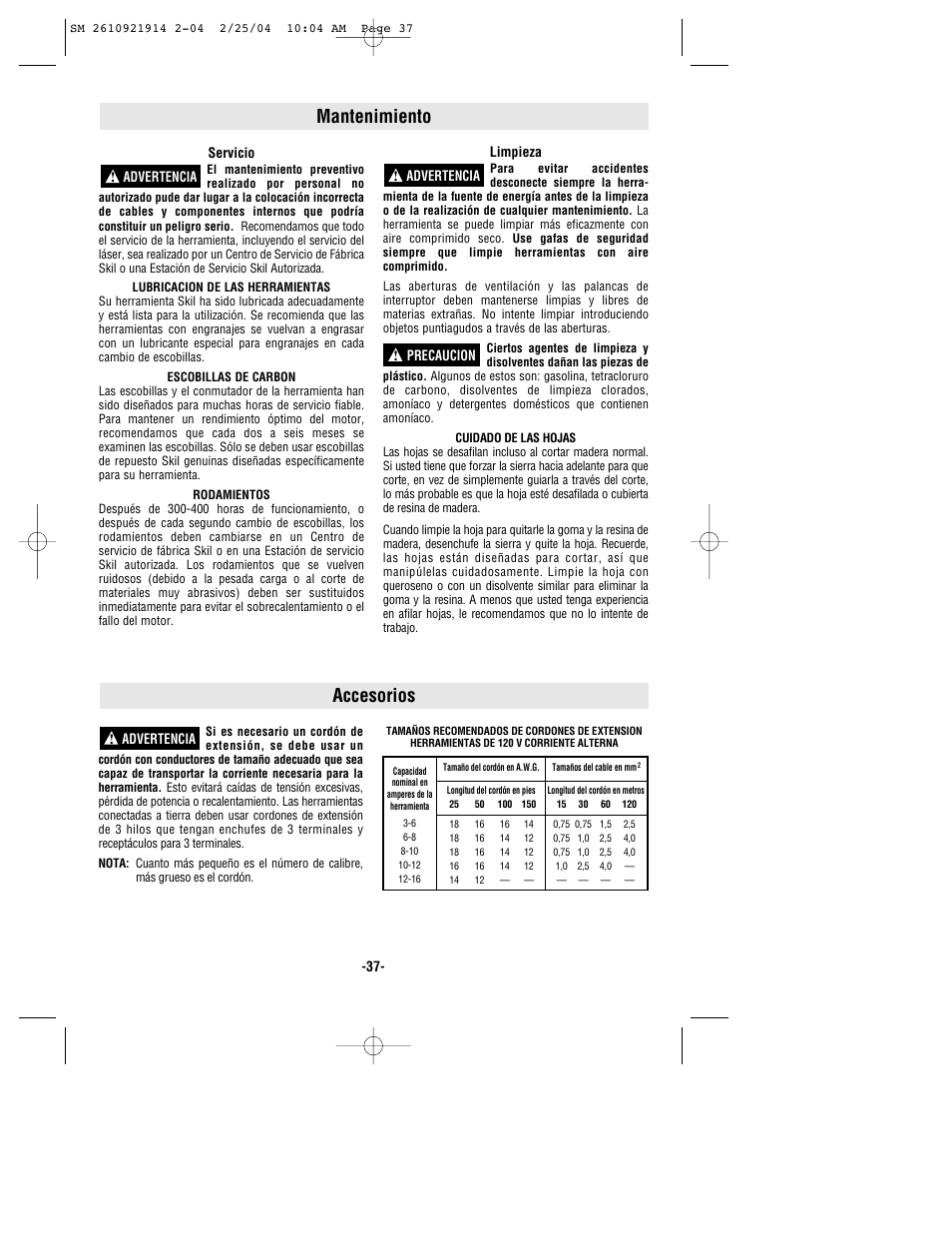 Mantenimiento accesorios | Skil 5750 User Manual | Page 37 / 40