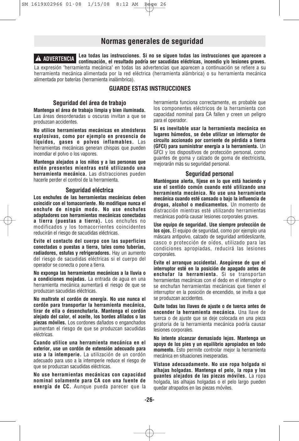 Normas generales de seguridad | Skil 5585 User Manual | Page 26 / 40