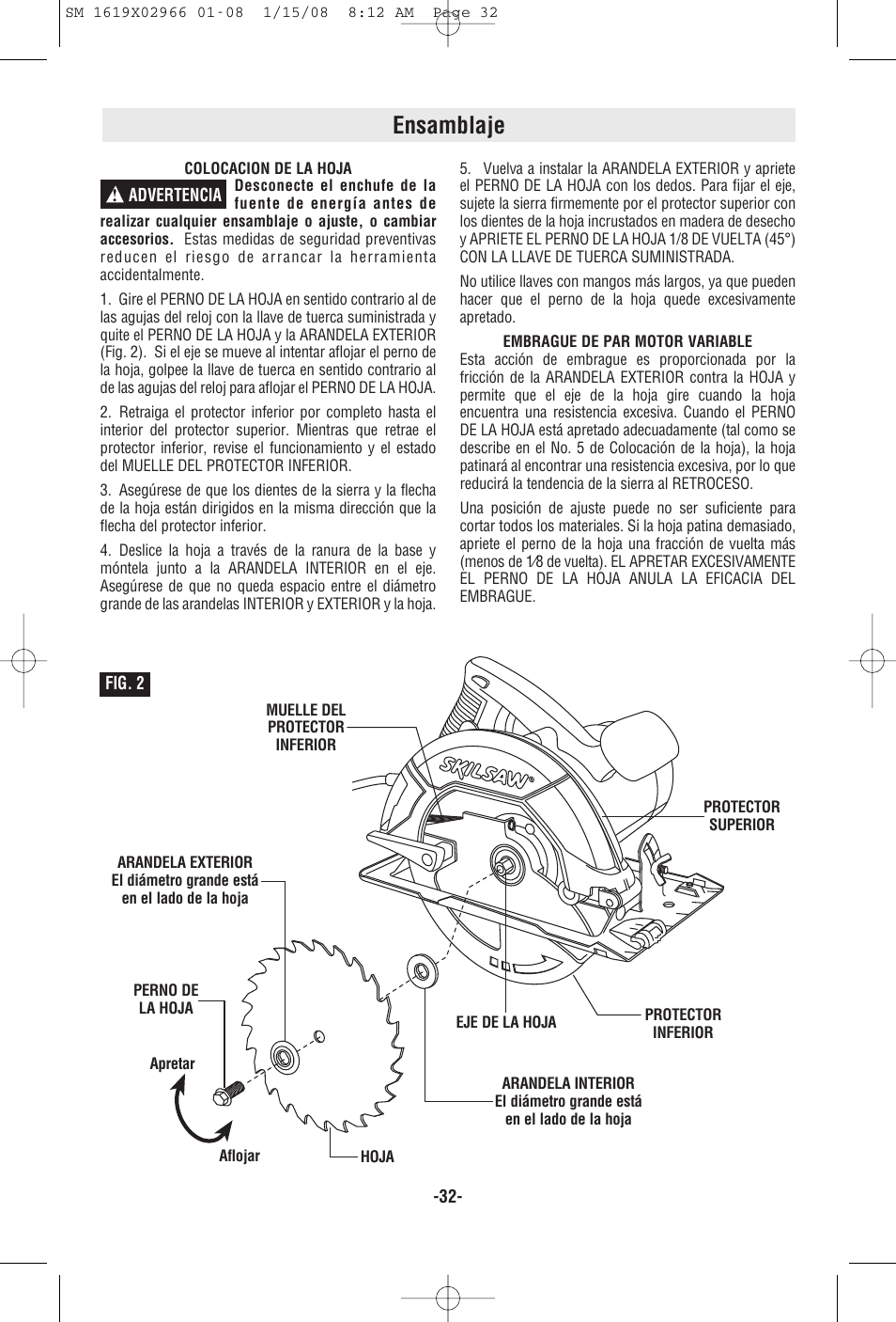 Ensamblaje | Skil 5585 User Manual | Page 32 / 40