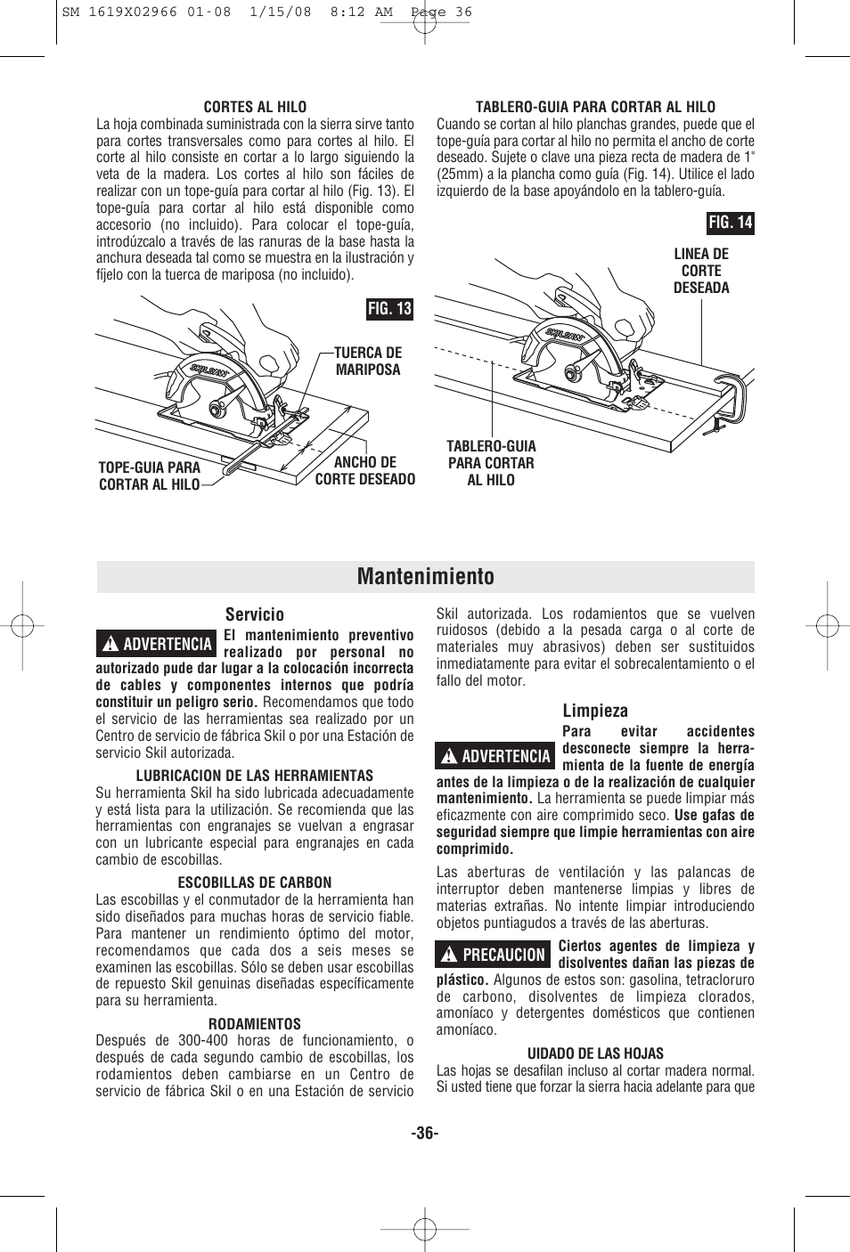Mantenimiento | Skil 5585 User Manual | Page 36 / 40