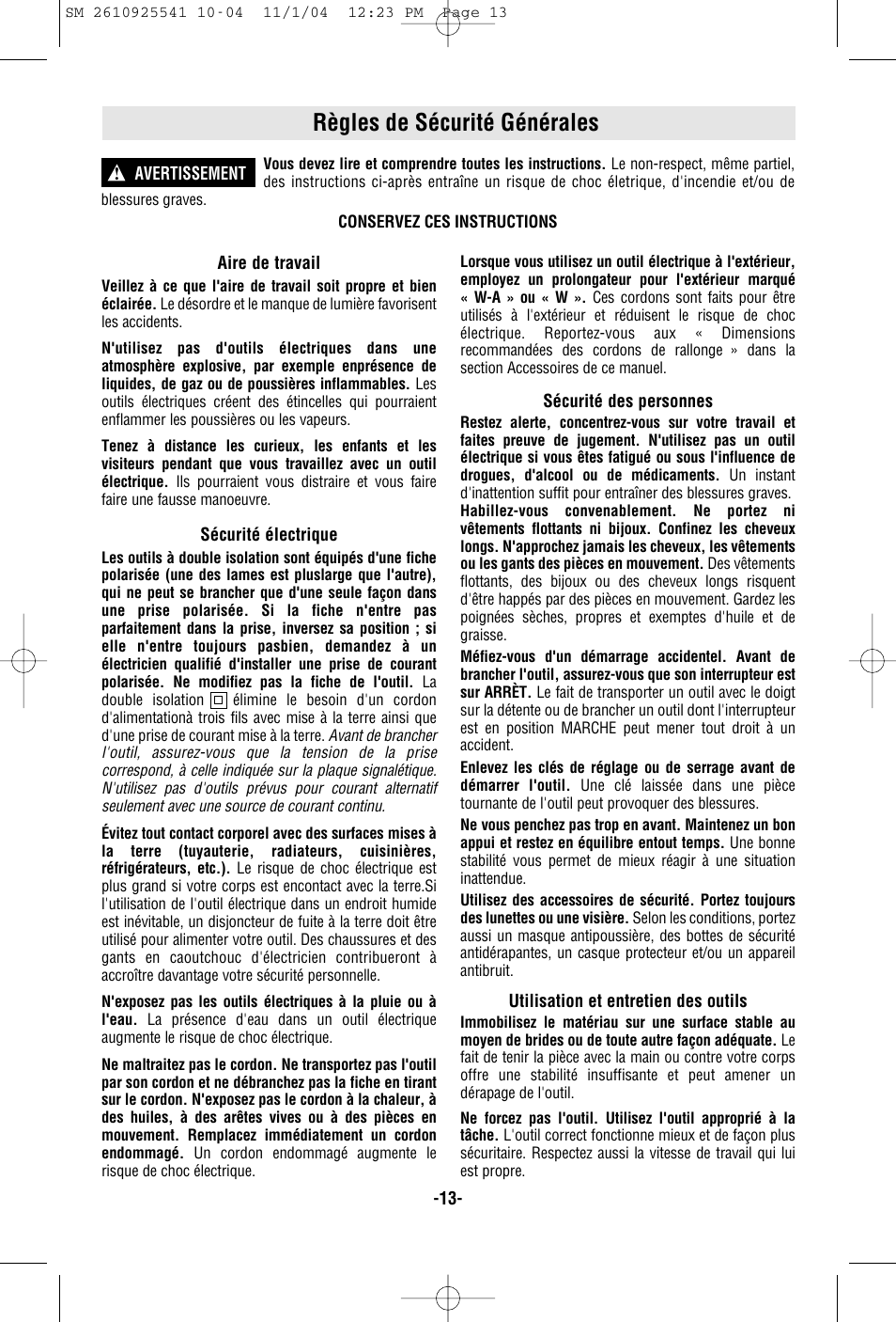 Règles de sécurité générales | Skil 5400 User Manual | Page 13 / 36