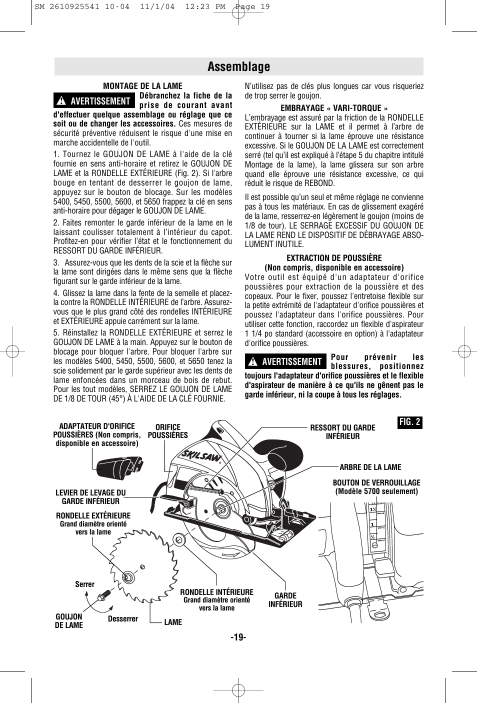 Assemblage | Skil 5400 User Manual | Page 19 / 36