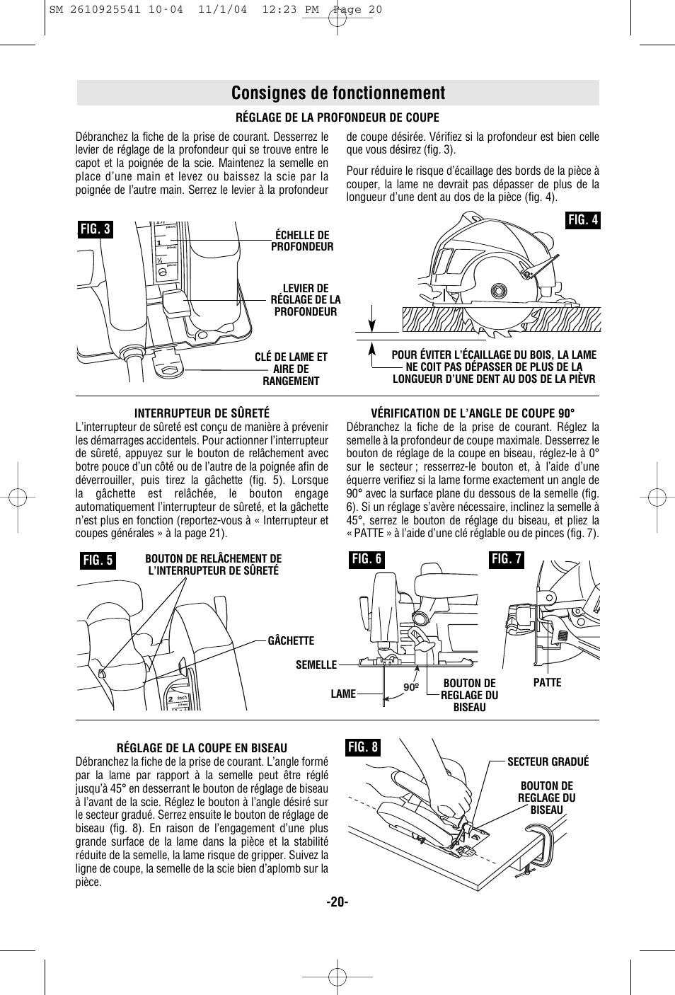Consignes de fonctionnement | Skil 5400 User Manual | Page 20 / 36