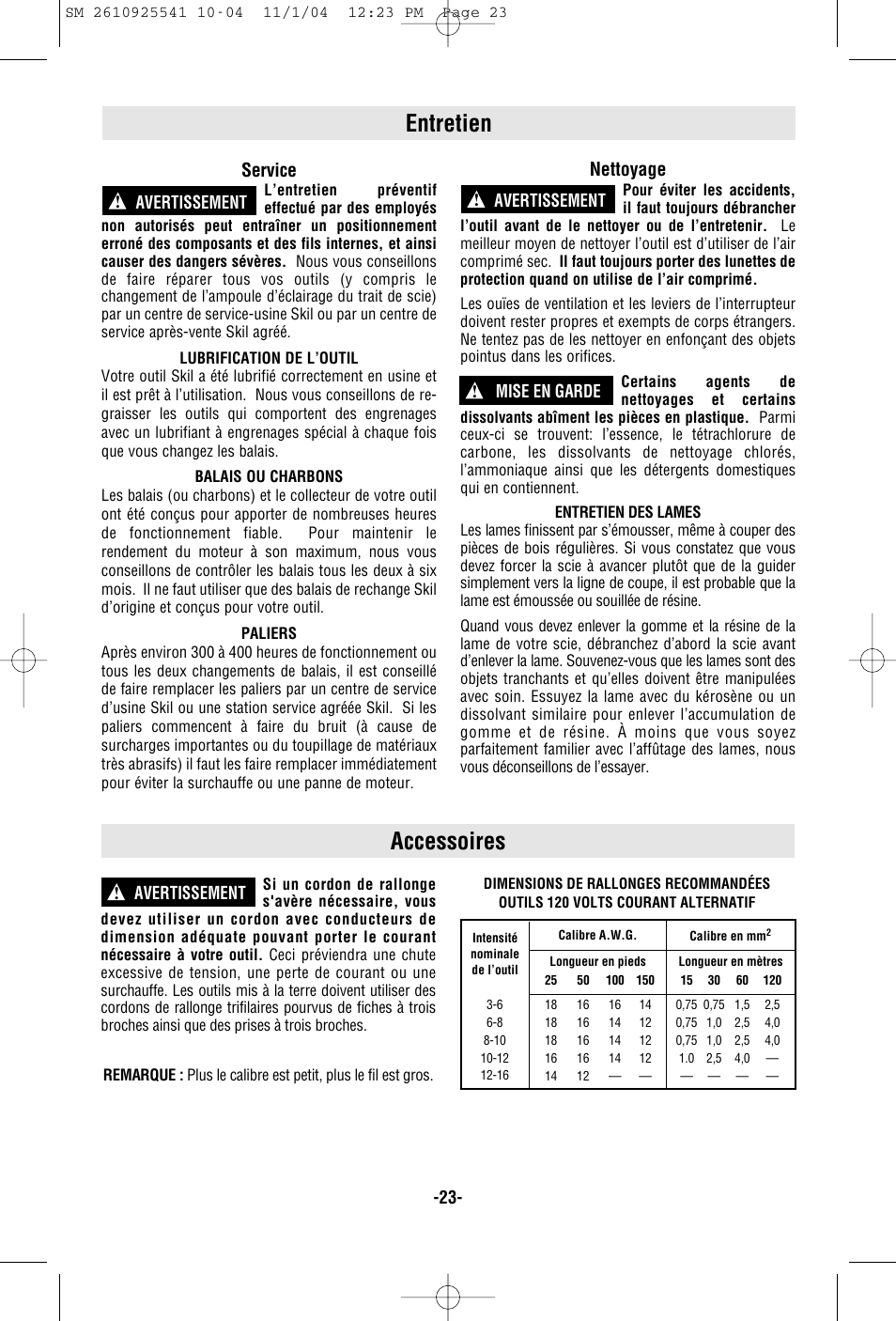 Accessoires, Entretien, Service | Nettoyage | Skil 5400 User Manual | Page 23 / 36