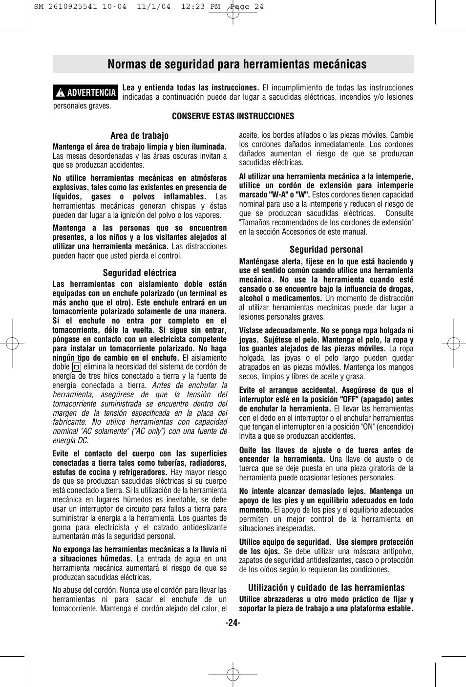 Normas de seguridad para herramientas mecánicas | Skil 5400 User Manual | Page 24 / 36