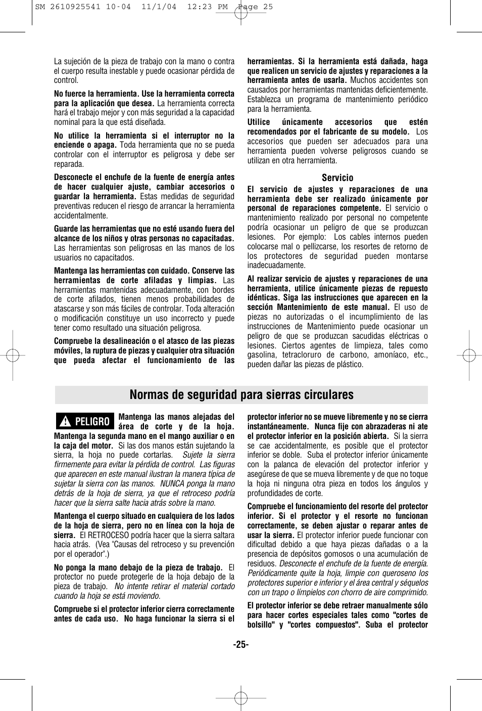 Normas de seguridad para sierras circulares | Skil 5400 User Manual | Page 25 / 36
