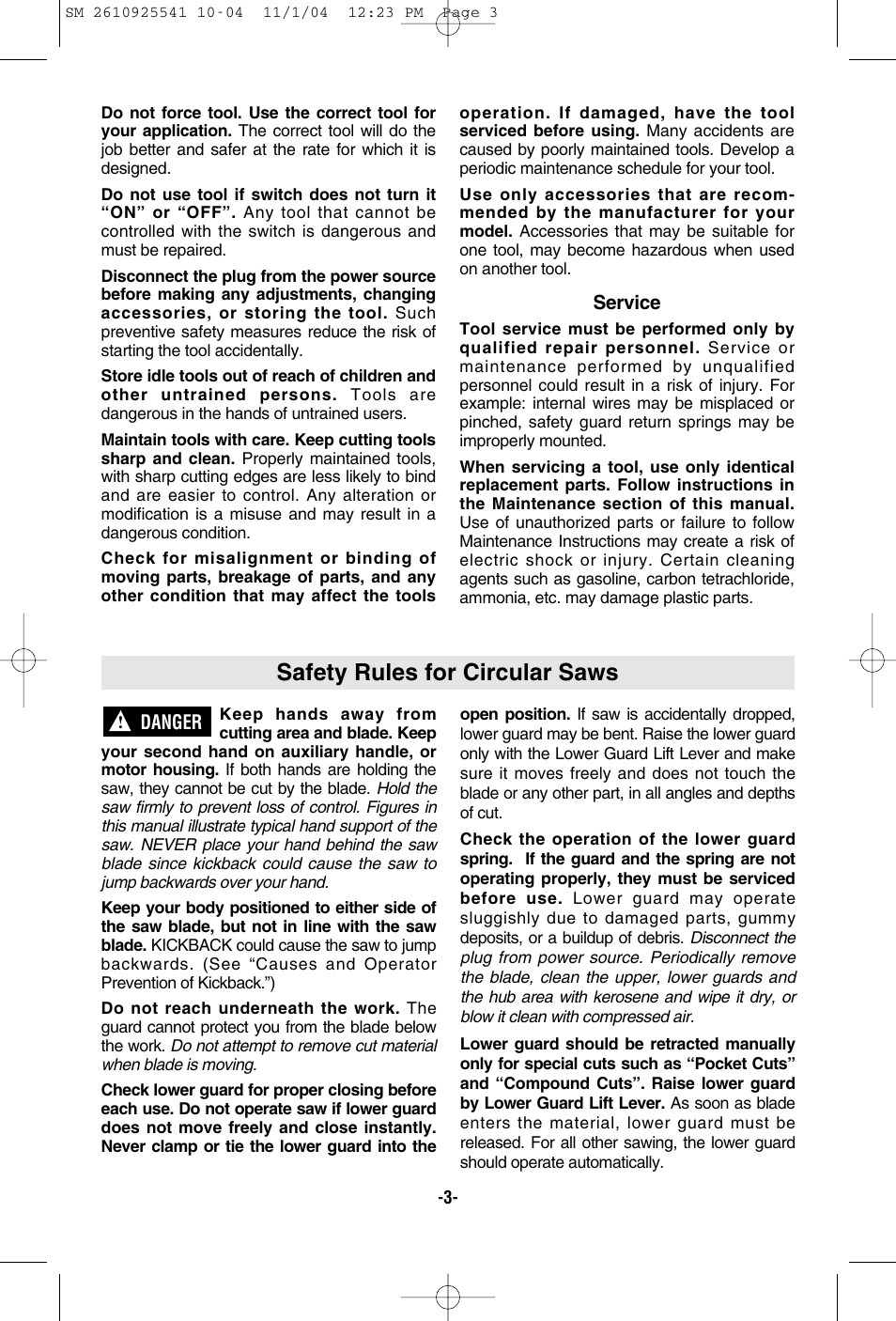 Safety rules for circular saws | Skil 5400 User Manual | Page 3 / 36