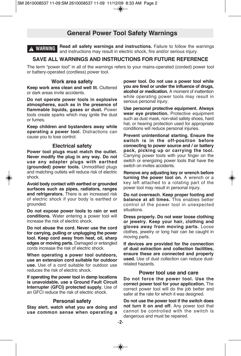General power tool safety warnings | Skil 9295 User Manual | Page 2 / 44