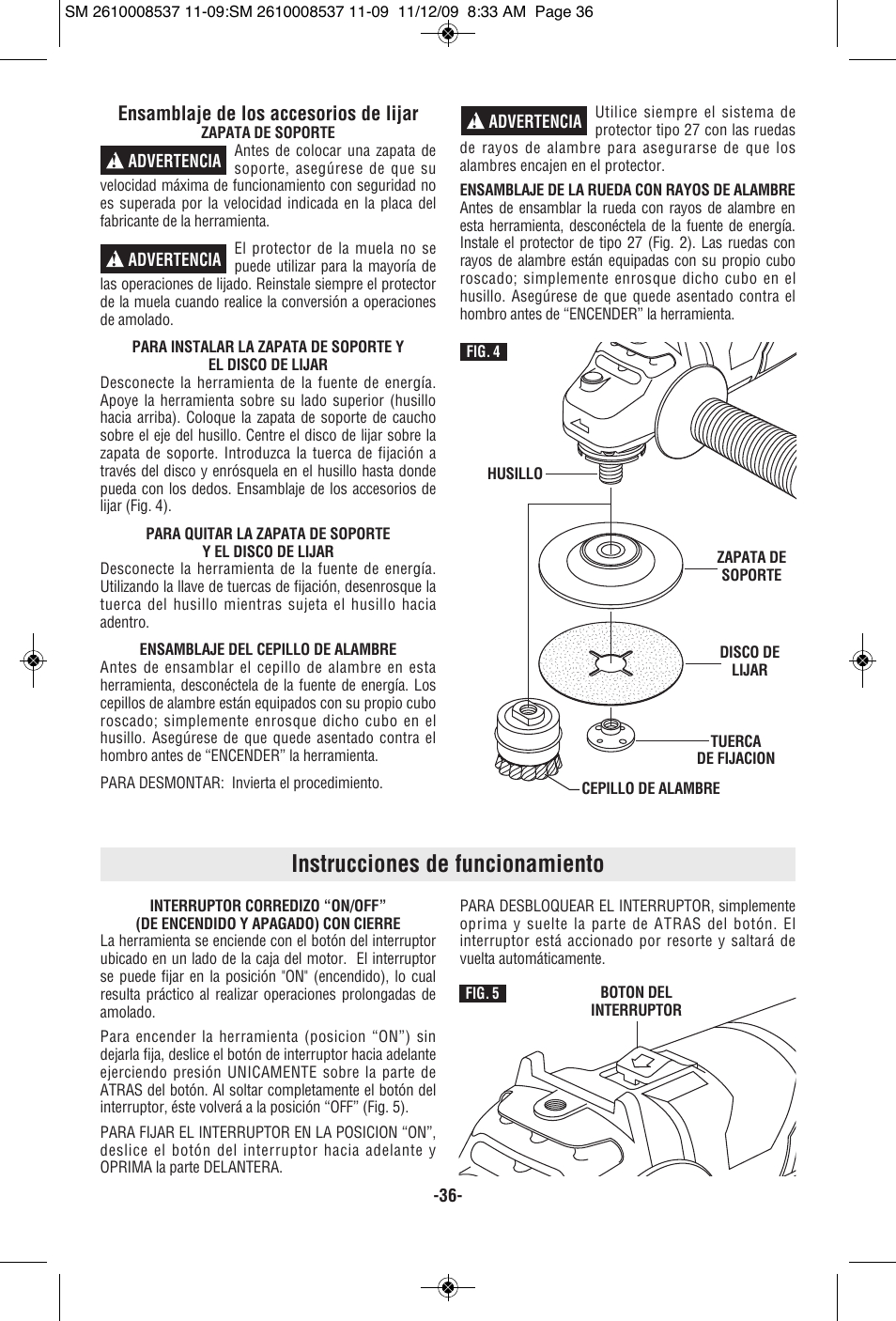 Instrucciones de funcionamiento | Skil 9295 User Manual | Page 36 / 44
