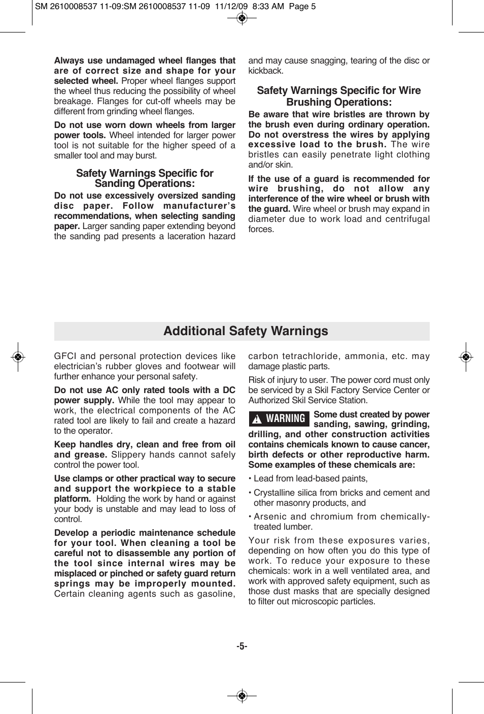 Additional safety warnings | Skil 9295 User Manual | Page 5 / 44