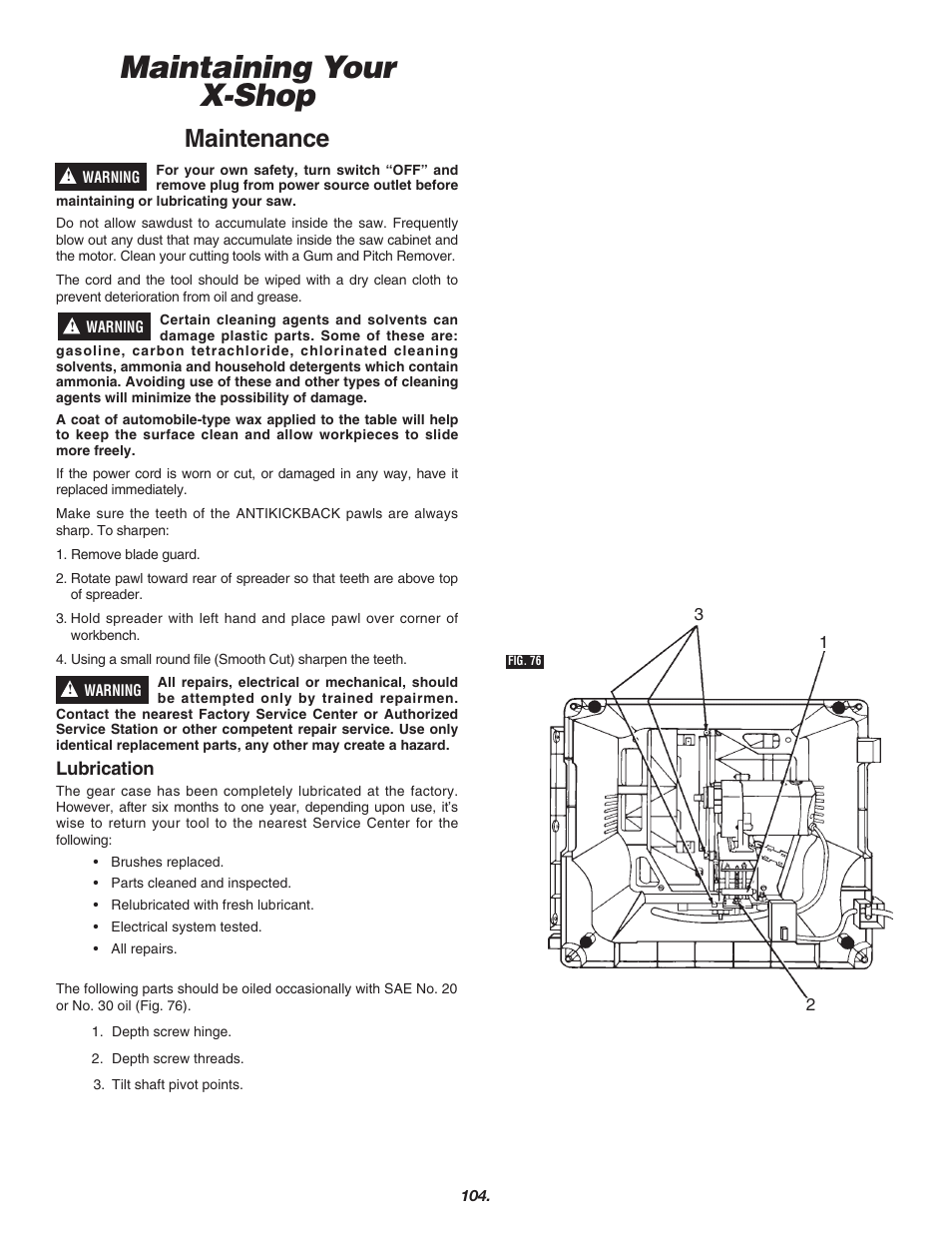 Maintaining your x-shop, Maintenance | Skil 3700 User Manual | Page 104 / 112