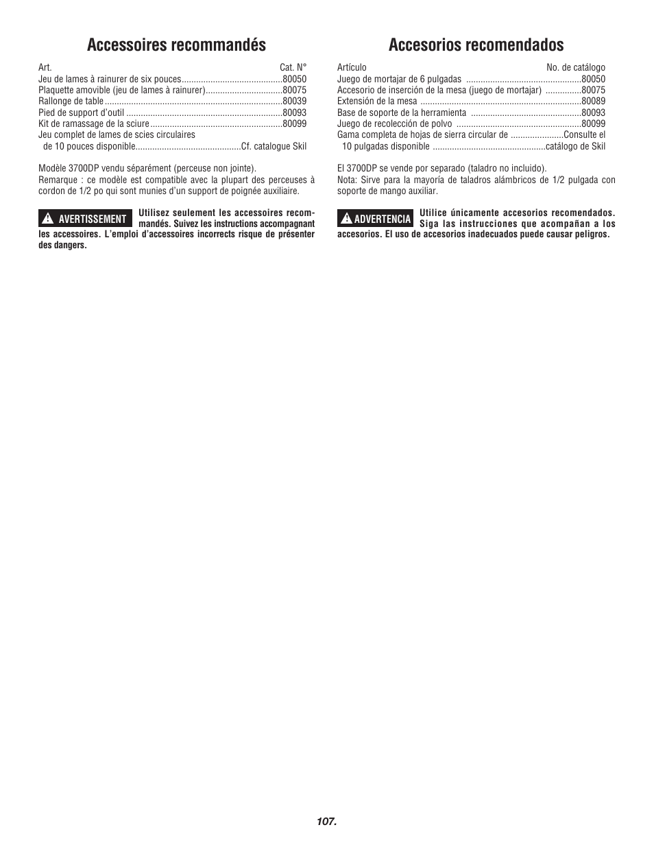 Accesorios recomendados, Accessoires recommandés | Skil 3700 User Manual | Page 107 / 112