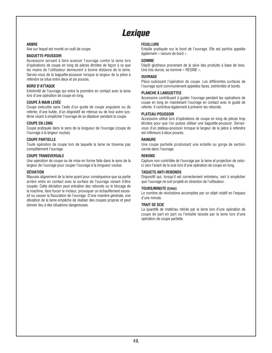 Lexique | Skil 3700 User Manual | Page 13 / 112