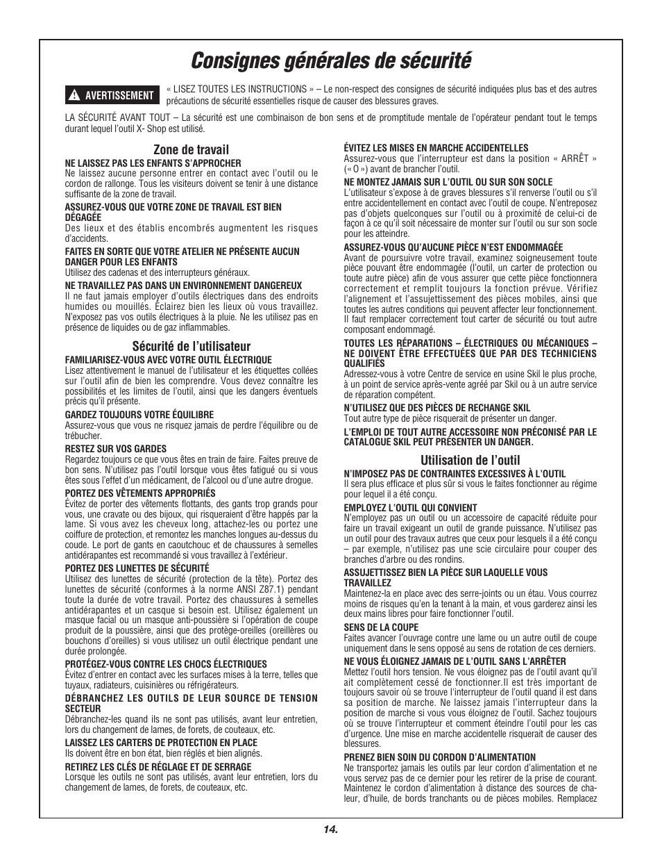 Consignes générales de sécurité | Skil 3700 User Manual | Page 14 / 112