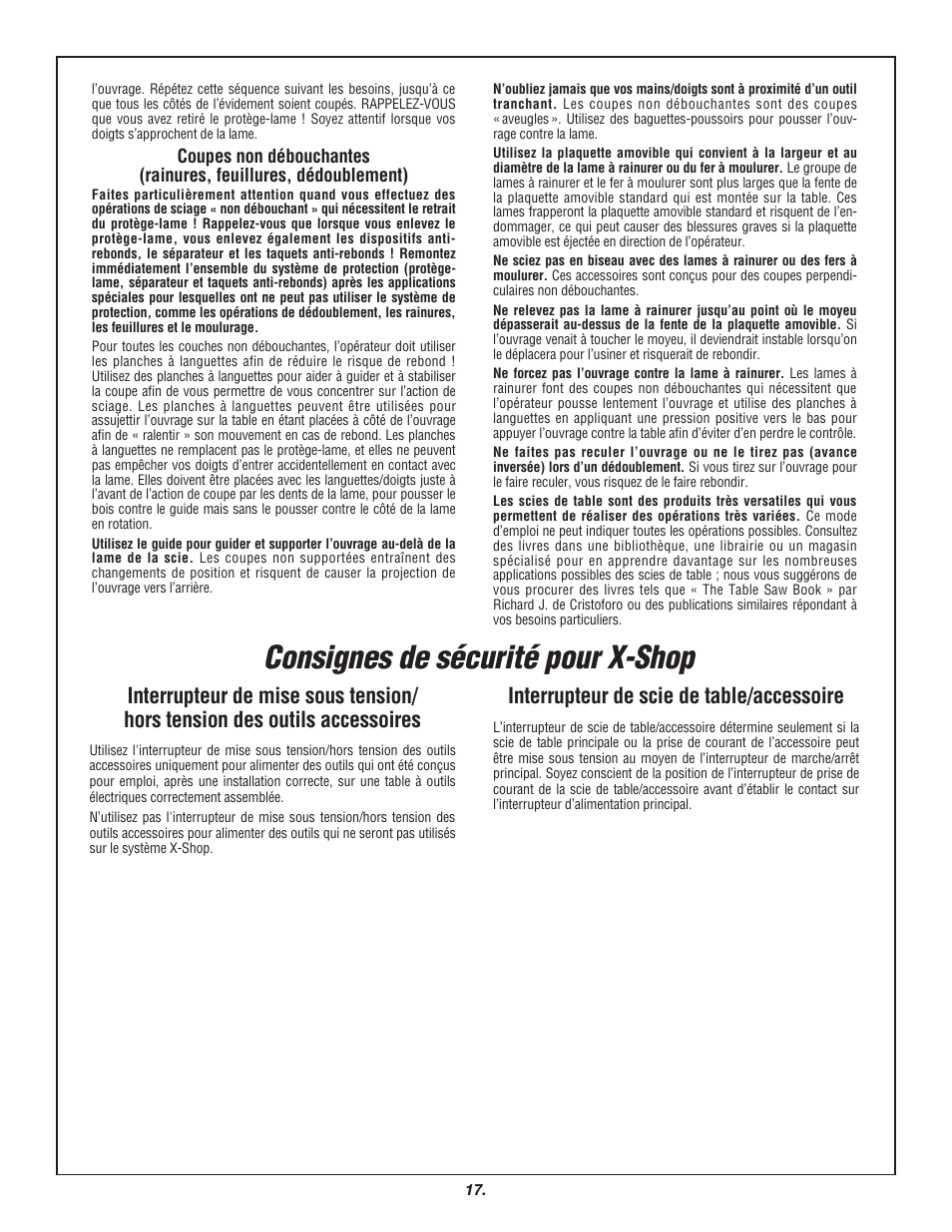 Consignes de sécurité pour x-shop, Interrupteur de scie de table/accessoire | Skil 3700 User Manual | Page 17 / 112