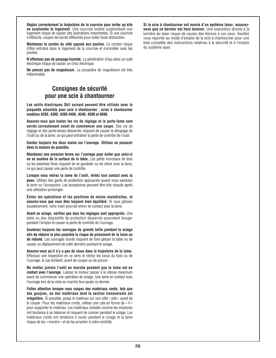 Consignes de sécurité pour une scie à chantourner | Skil 3700 User Manual | Page 19 / 112