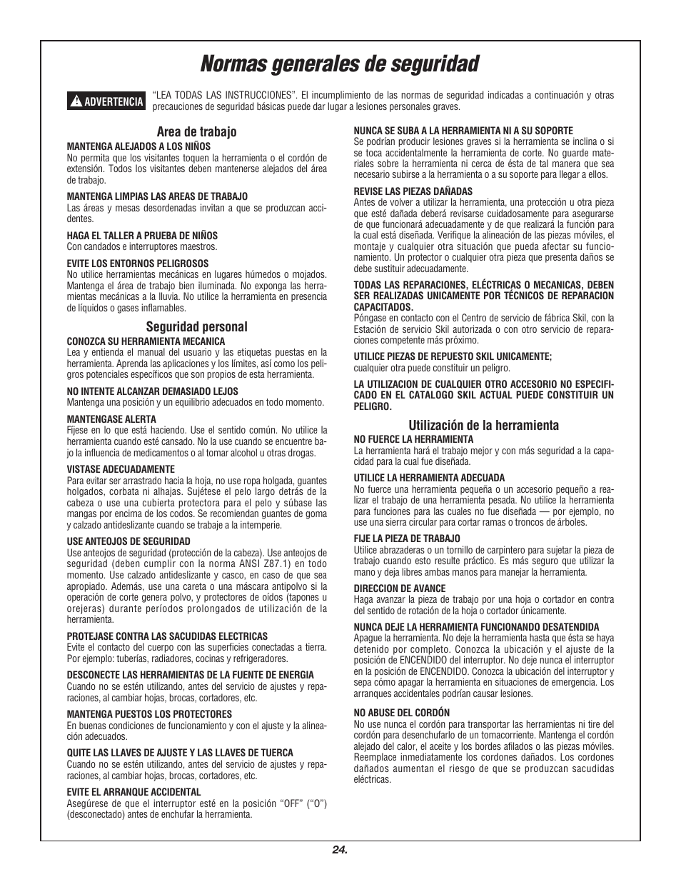 Normas generales de seguridad | Skil 3700 User Manual | Page 24 / 112