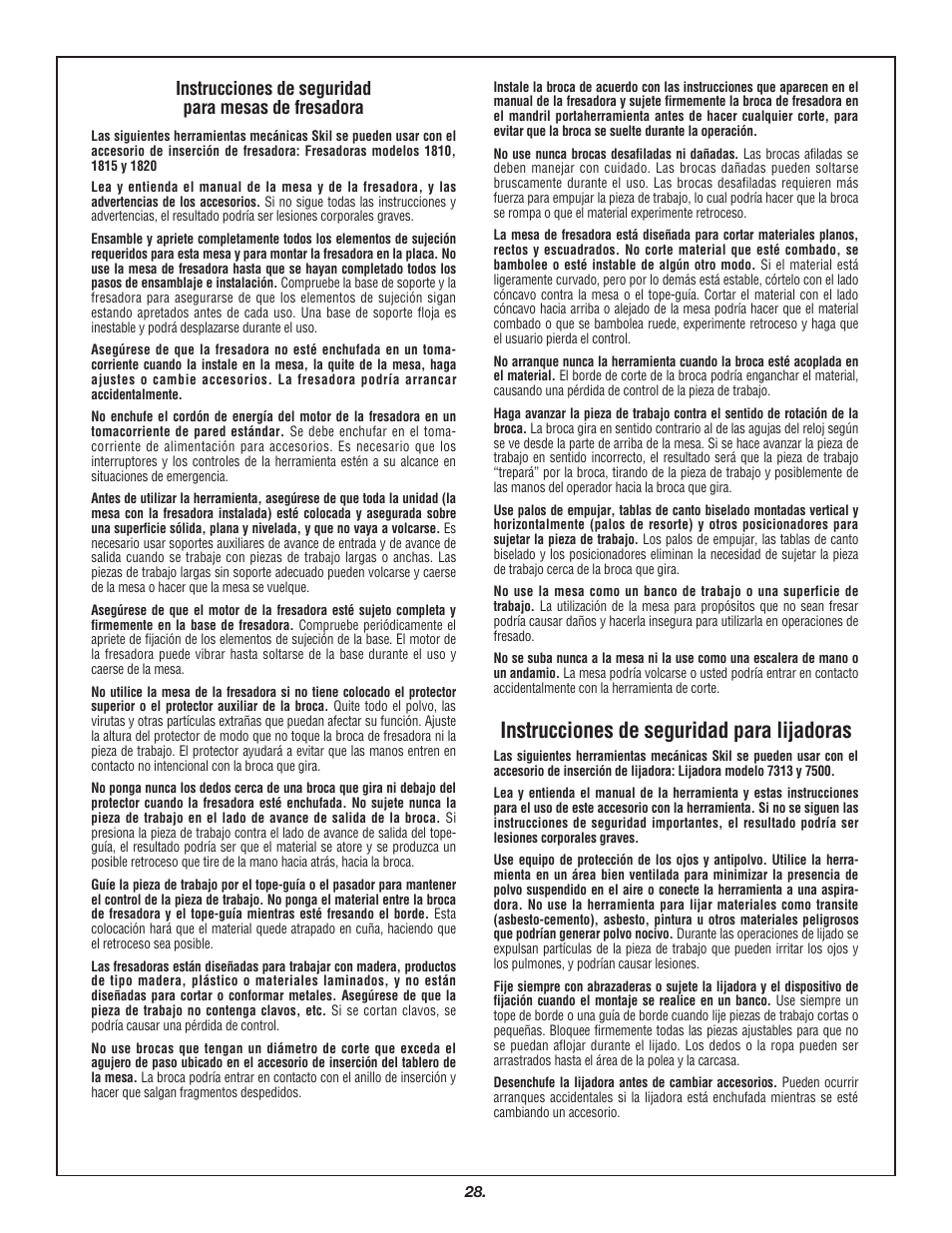 Instrucciones de seguridad para lijadoras | Skil 3700 User Manual | Page 28 / 112