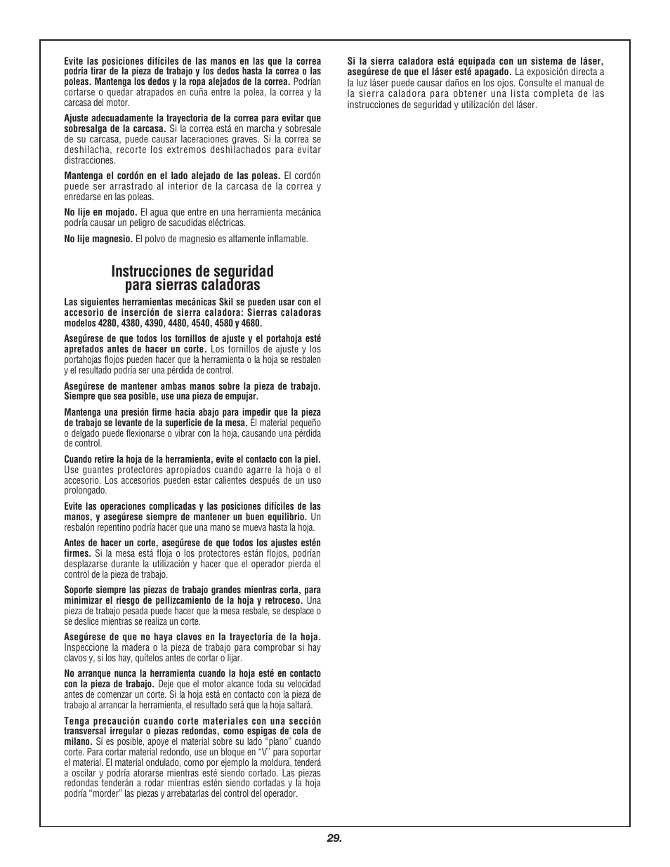 Instrucciones de seguridad para sierras caladoras | Skil 3700 User Manual | Page 29 / 112