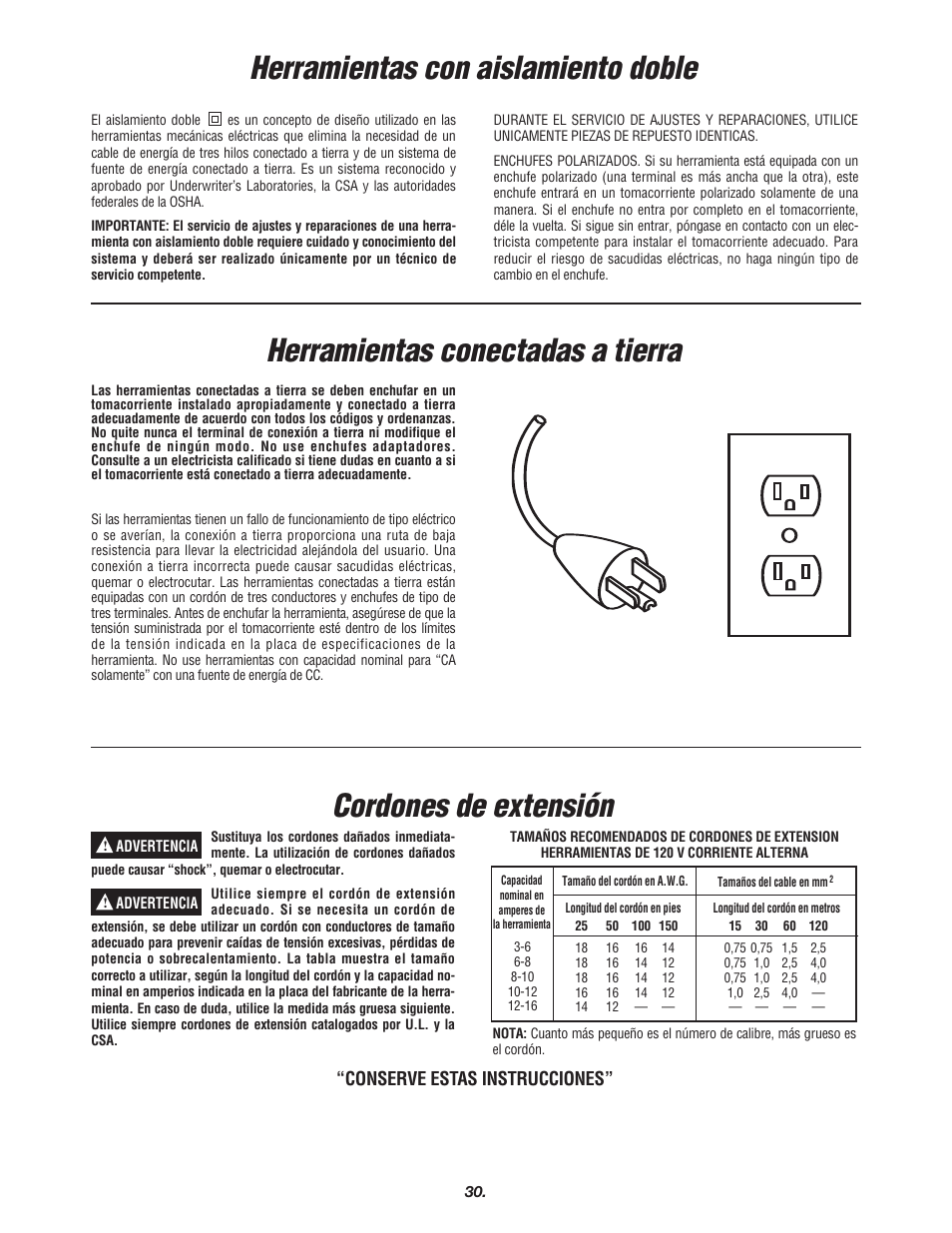 Cordones de extensión, Conserve estas instrucciones | Skil 3700 User Manual | Page 30 / 112