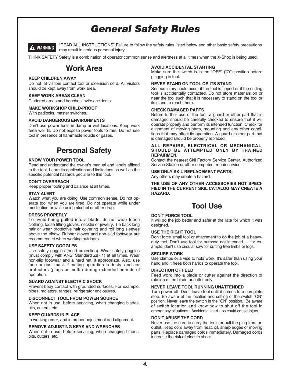 General safety rules, Work area, Personal safety | Tool use | Skil 3700 User Manual | Page 4 / 112