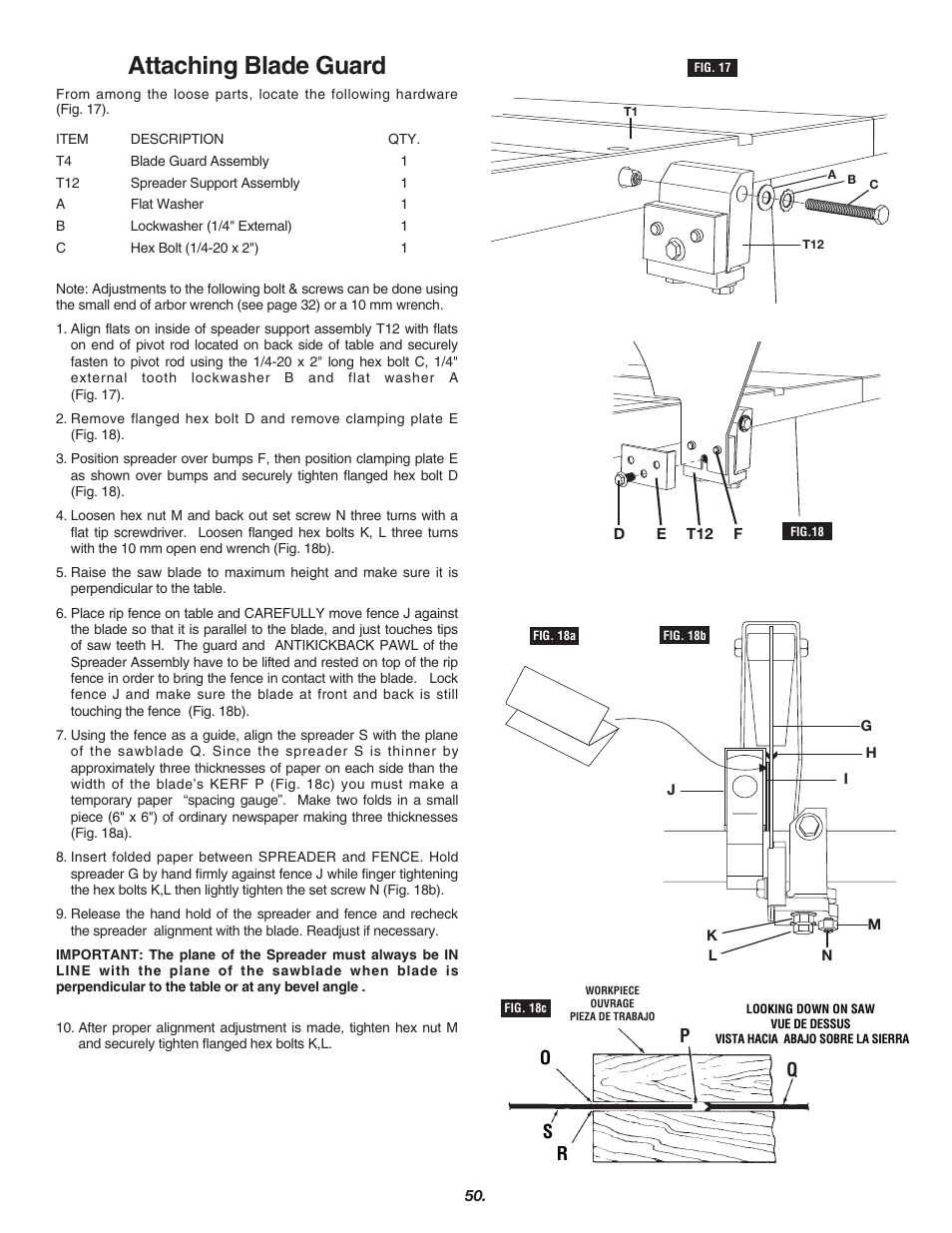 Attaching blade guard, Pq r s o | Skil 3700 User Manual | Page 50 / 112