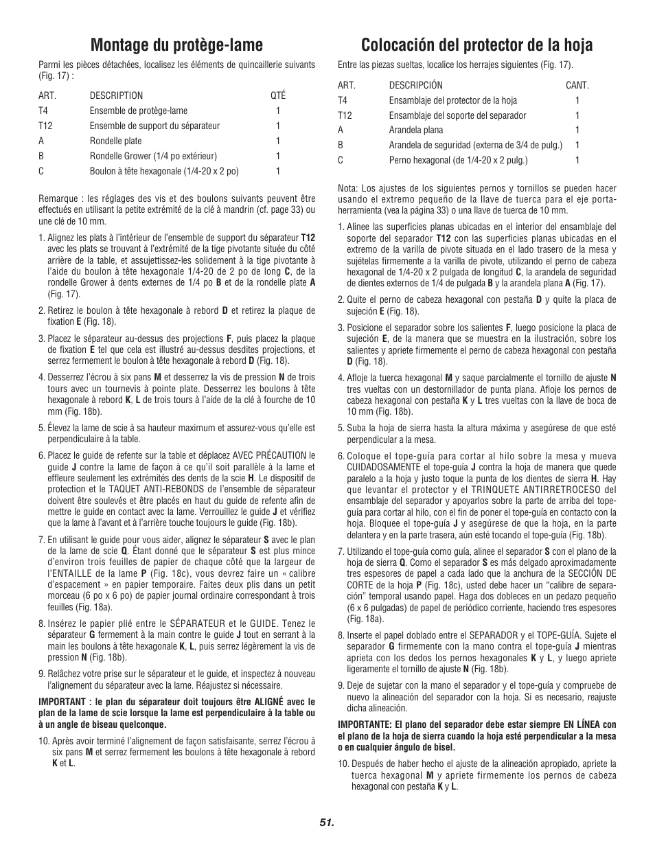 Montage du protège-lame, Colocación del protector de la hoja | Skil 3700 User Manual | Page 51 / 112