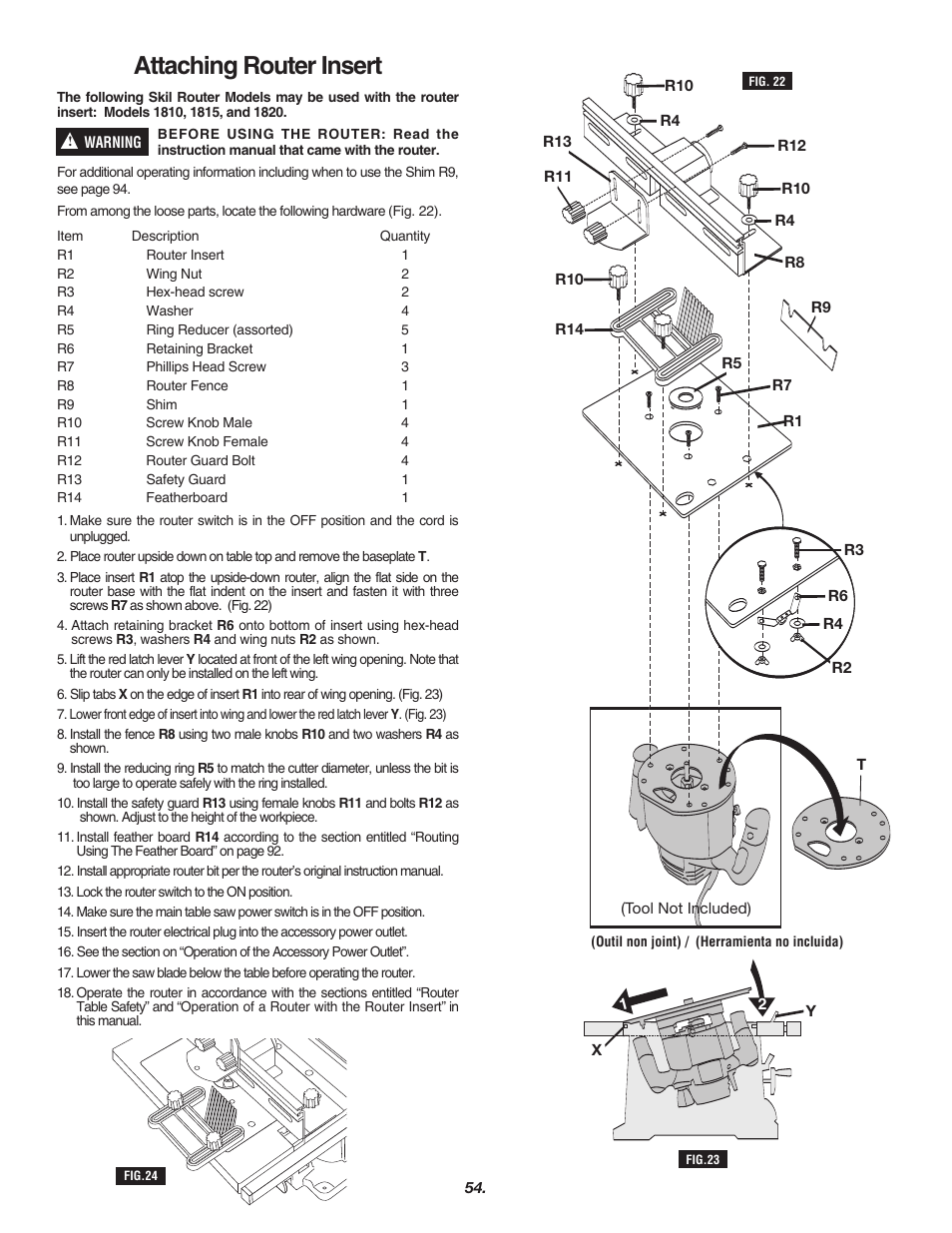 Attaching router insert | Skil 3700 User Manual | Page 54 / 112
