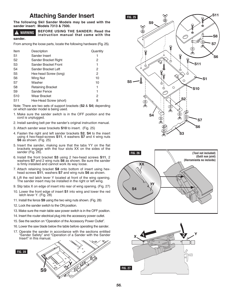 Attaching sander insert | Skil 3700 User Manual | Page 56 / 112