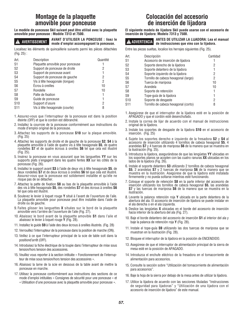 Montage de la plaquette amovible pour ponceuse, Colocación del accesorio de inserción de lijadora | Skil 3700 User Manual | Page 57 / 112