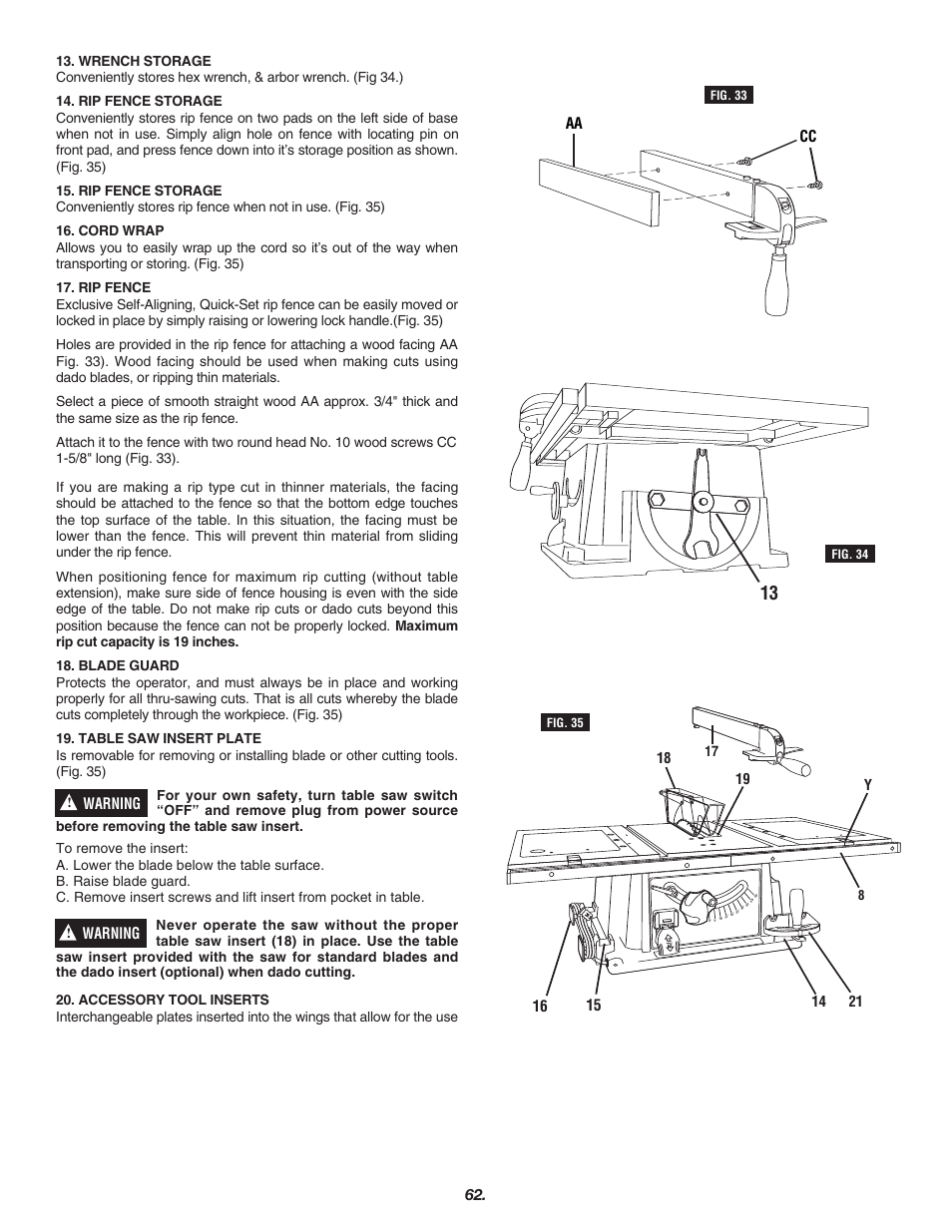 Aa cc, Warning | Skil 3700 User Manual | Page 62 / 112