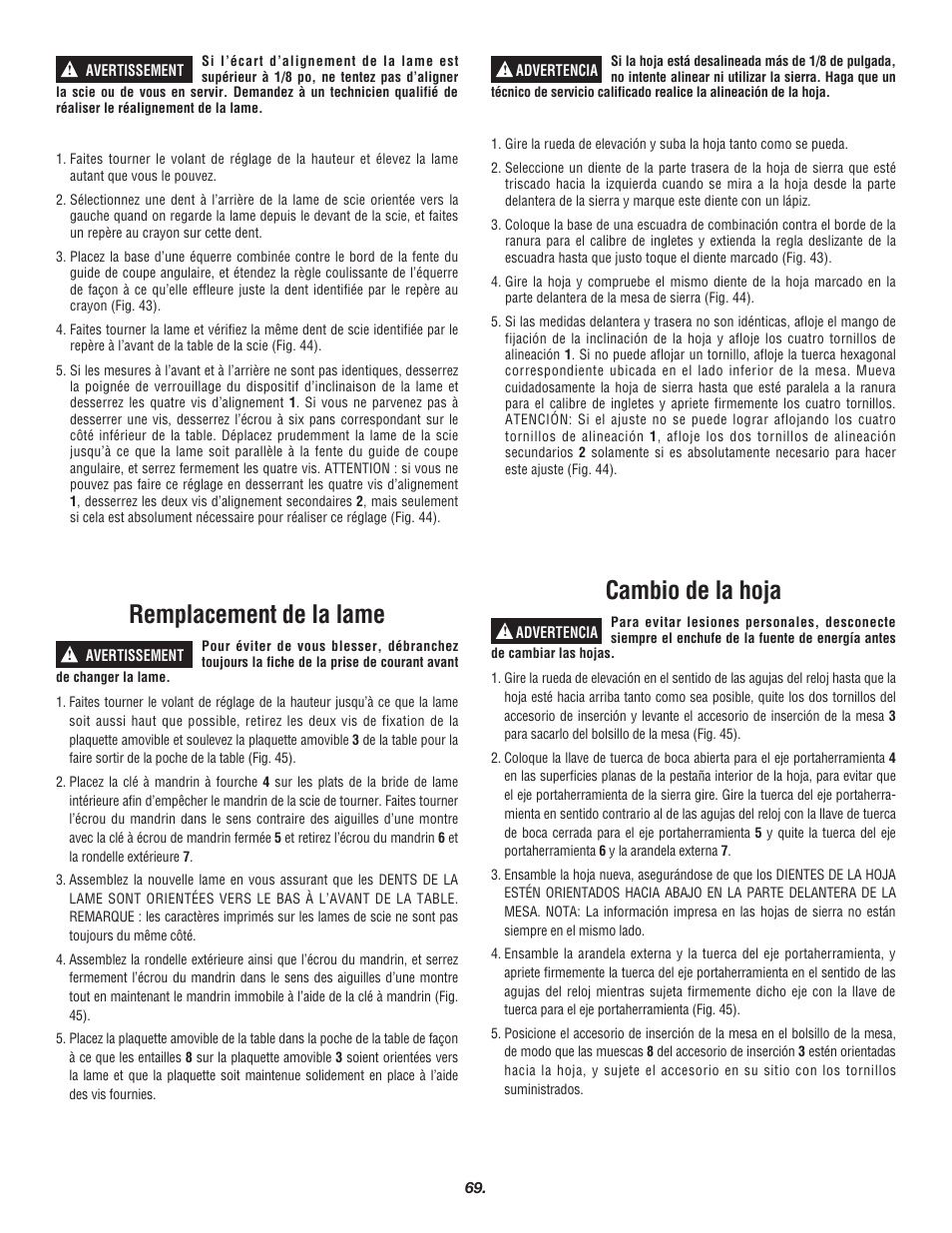 Remplacement de la lame, Cambio de la hoja | Skil 3700 User Manual | Page 69 / 112