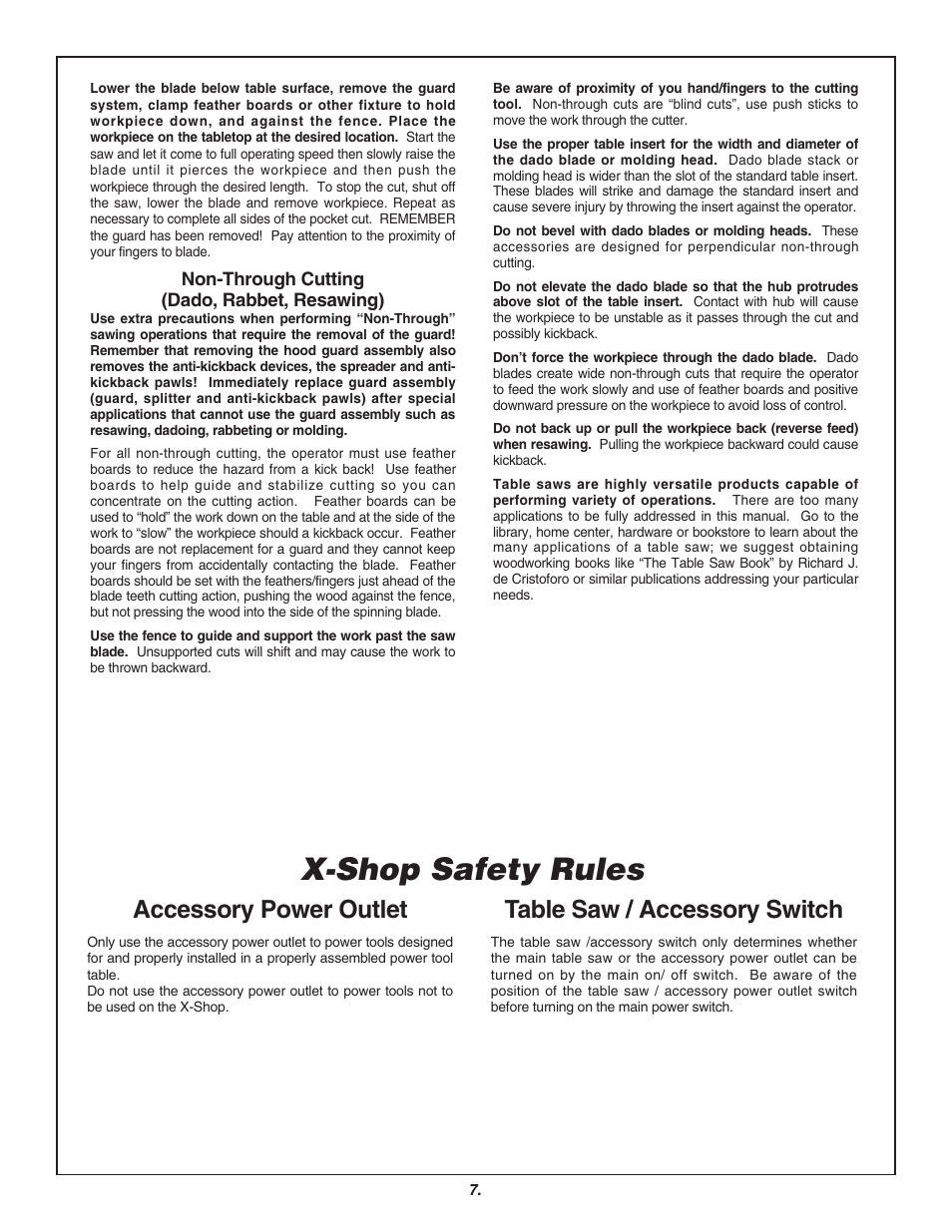 X-shop safety rules, Accessory power outlet, Table saw / accessory switch | Skil 3700 User Manual | Page 7 / 112