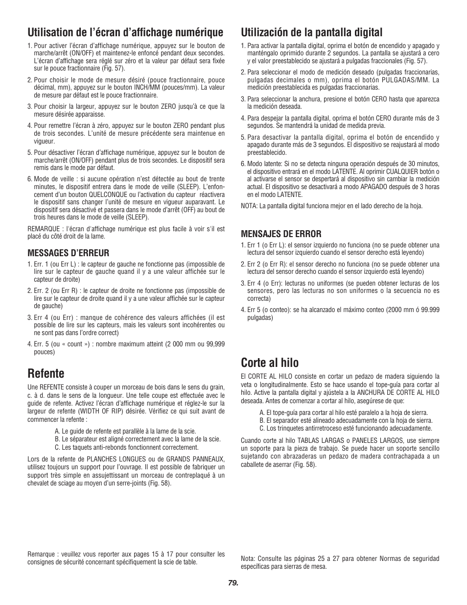 Refente, Corte al hilo, Utilisation de l’écran d’affichage numérique | Utilización de la pantalla digital | Skil 3700 User Manual | Page 79 / 112