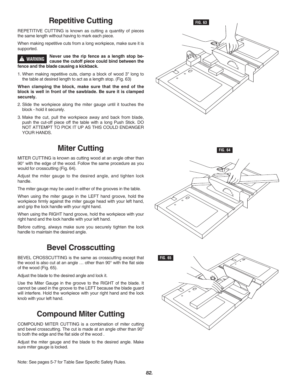 Repetitive cutting, Miter cutting, Bevel crosscutting | Compound miter cutting | Skil 3700 User Manual | Page 82 / 112