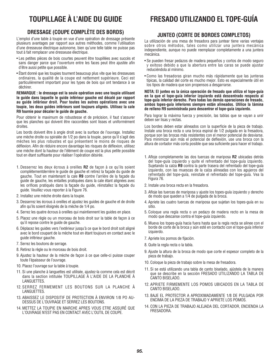 Toupillage à l’aide du guide, Fresado utilizando el tope-guía, Dressage (coupe complète des bords) | Junteo (corte de bordes completos) | Skil 3700 User Manual | Page 95 / 112