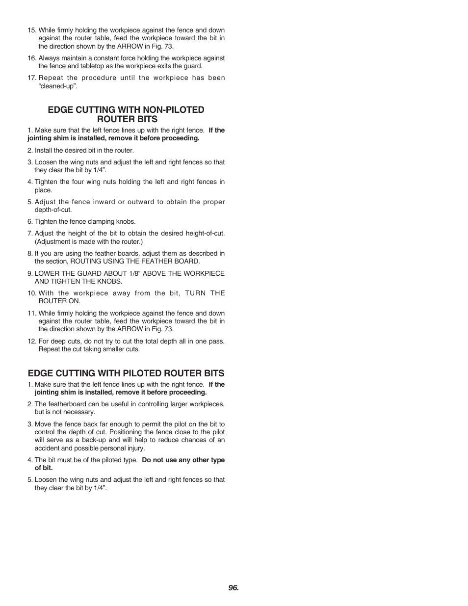 Edge cutting with non-piloted router bits, Edge cutting with piloted router bits | Skil 3700 User Manual | Page 96 / 112
