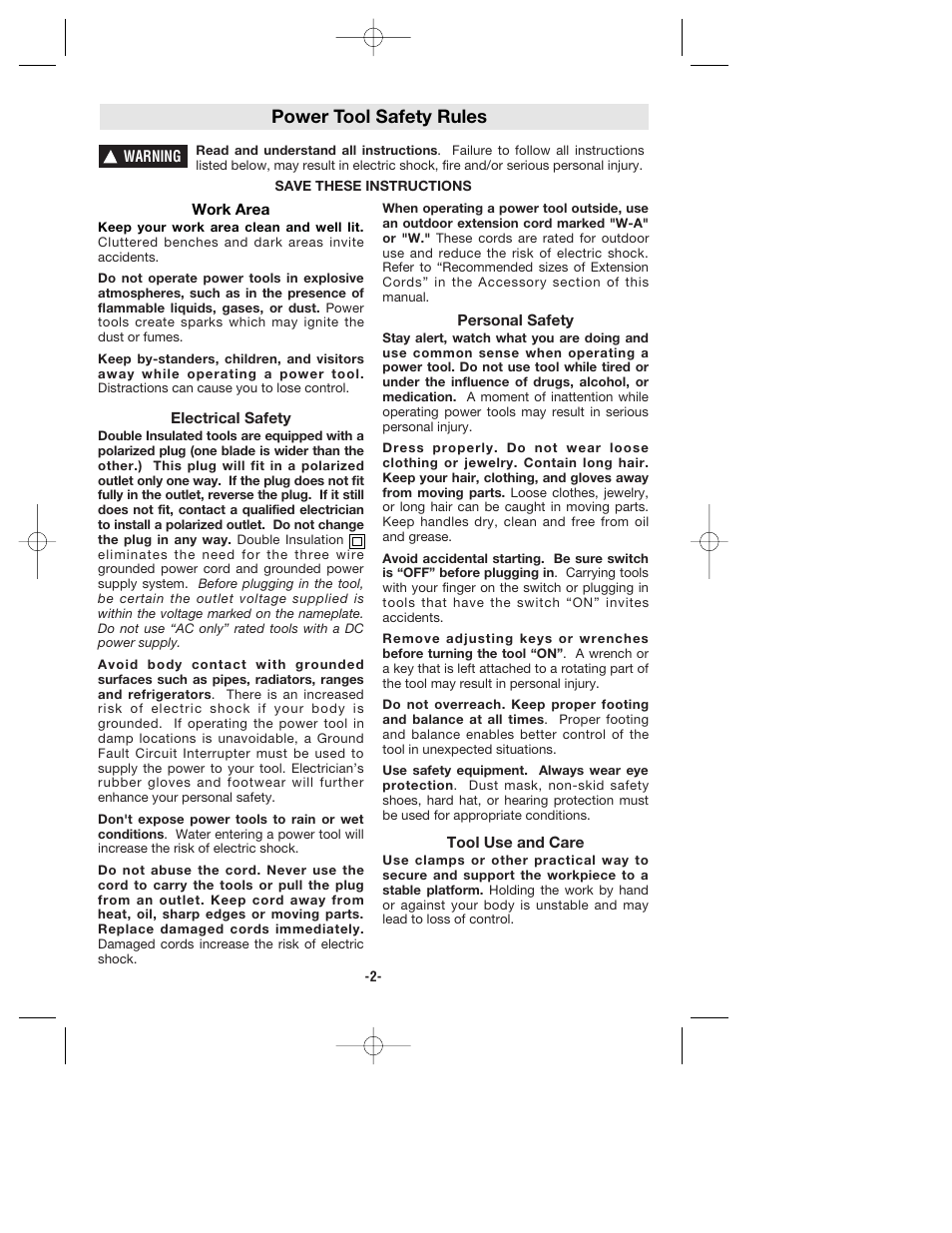 Power tool safety rules | Skil 6464 User Manual | Page 2 / 32