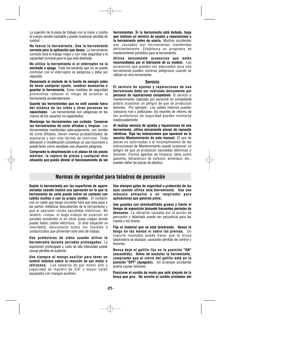 Normas de seguridad para taladros de percusión | Skil 6464 User Manual | Page 21 / 32