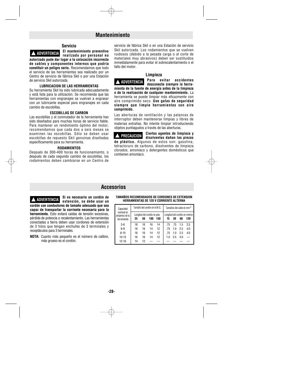 Mantenimiento, Accesorios | Skil 6464 User Manual | Page 28 / 32