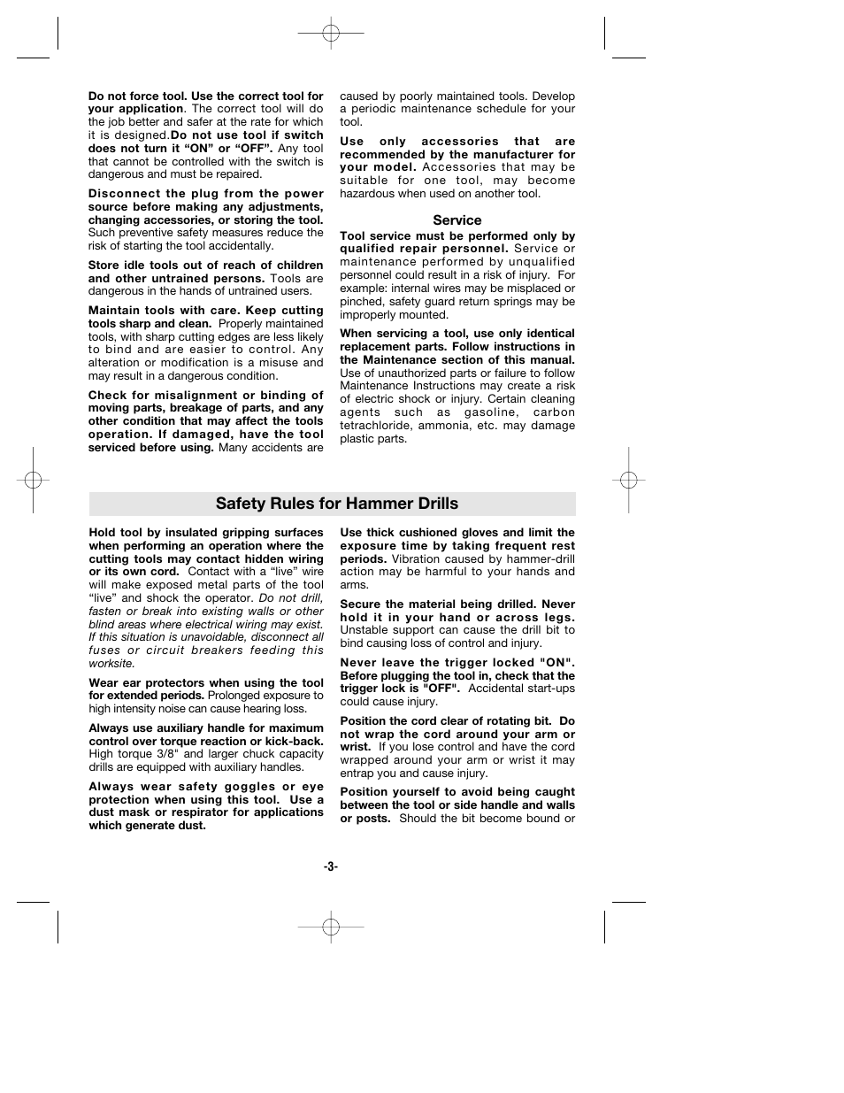 Safety rules for hammer drills | Skil 6464 User Manual | Page 3 / 32