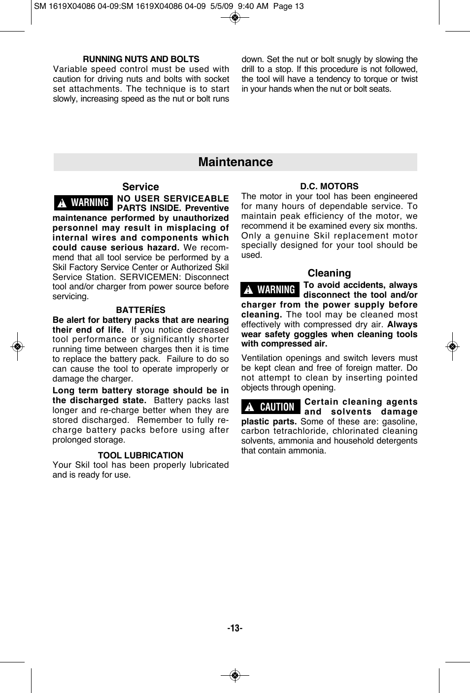 Maintenance | Skil 2250 User Manual | Page 13 / 44