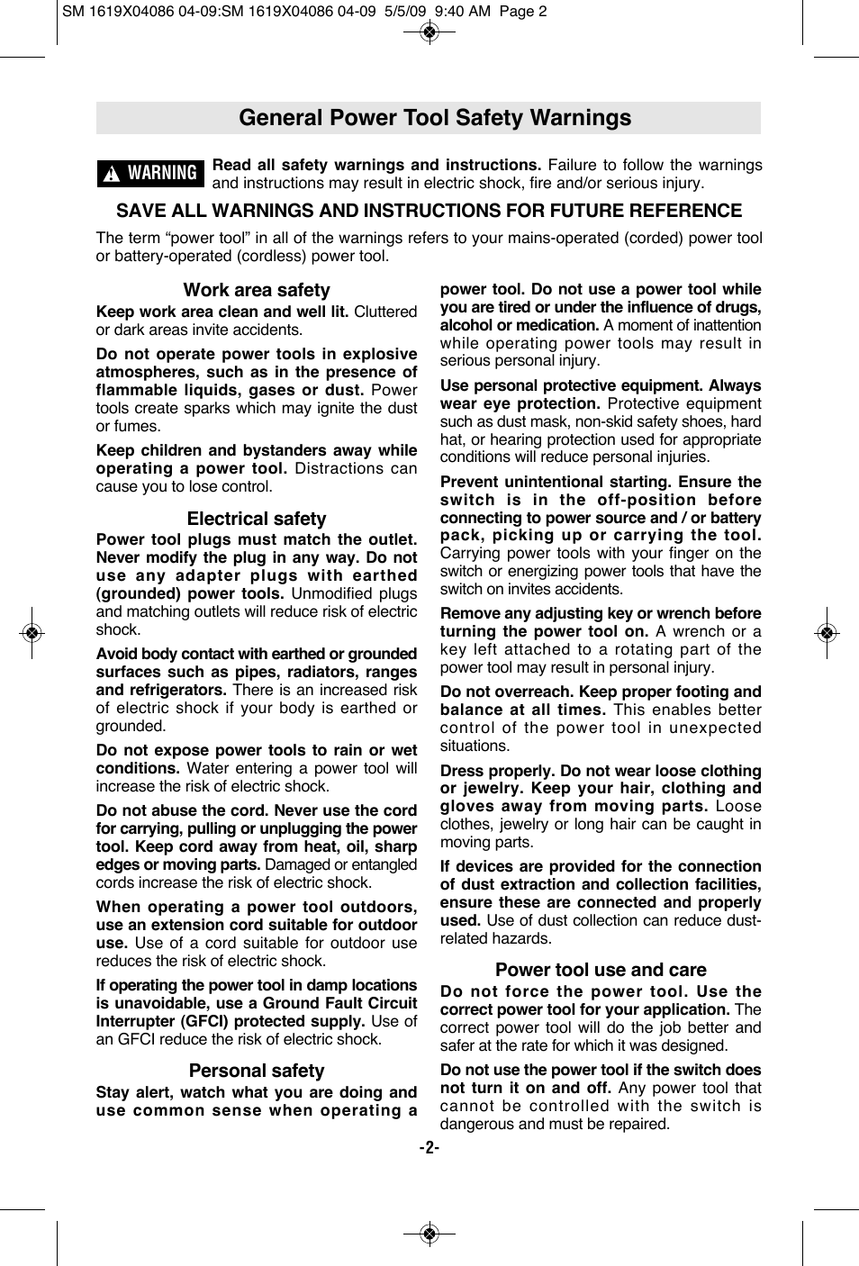General power tool safety warnings | Skil 2250 User Manual | Page 2 / 44