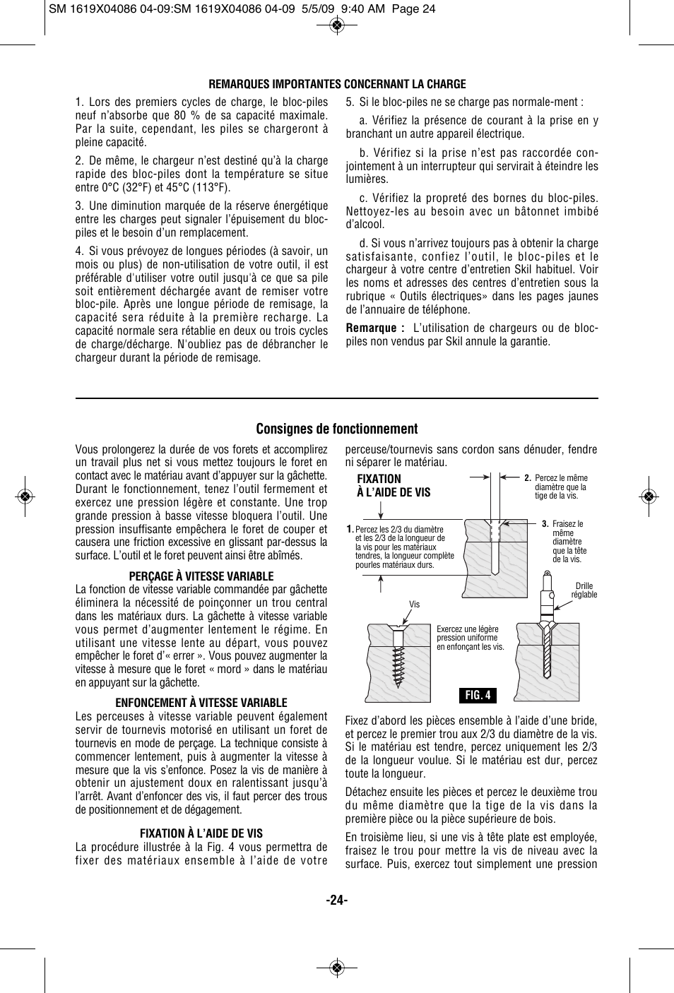 Consignes de fonctionnement | Skil 2250 User Manual | Page 24 / 44