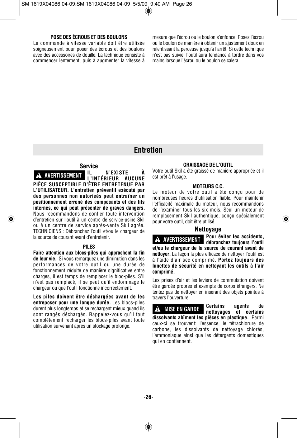 Entretien | Skil 2250 User Manual | Page 26 / 44
